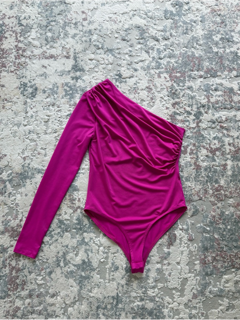 Zara One-Shoulder Fuchsia Long-Sleeve Bodysuit